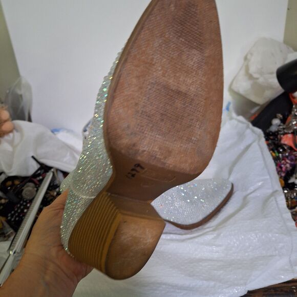 Forever Women's Cowgirl Boots Crystal Studded Ankle Bootie Western Heels Size 10 - Picture 7 of 9